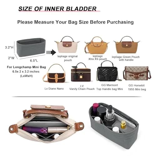LOUKAYCCI Felt Mini Organizer Insert for Longchamp XS Bag | Compact & Multi-Compartment (70-120 chars) thumbnail 2
