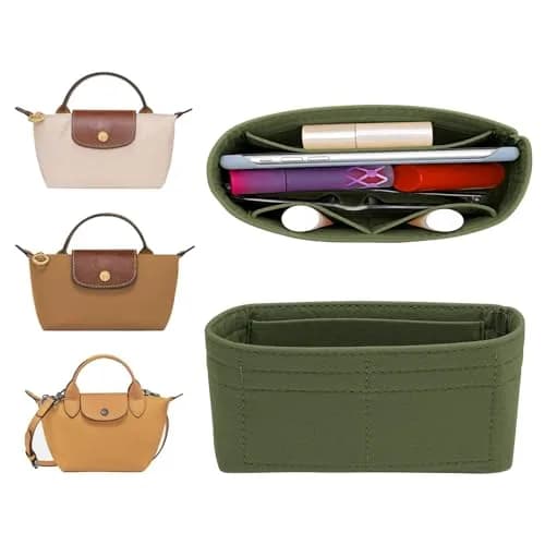 LOUKAYCCI Felt Mini Organizer Insert for Longchamp XS Bag, Green | 16.5cm (6.5") L x 5cm (2") W x 8cm (3.2") H thumbnail 1