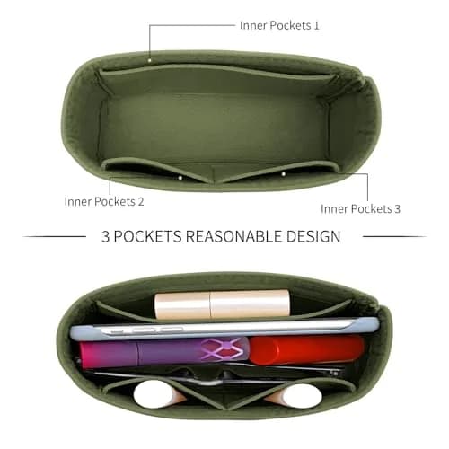 LOUKAYCCI Felt Mini Organizer Insert for Longchamp XS Bag, Green | 16.5cm (6.5") L x 5cm (2") W x 8cm (3.2") H thumbnail 6