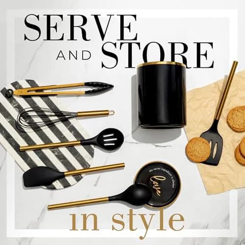 Styled Settings Black and Gold Kitchen Utensils Set with Holder, 8-Piece | Modern Nonstick Silicone & Ceramic Design thumbnail 4