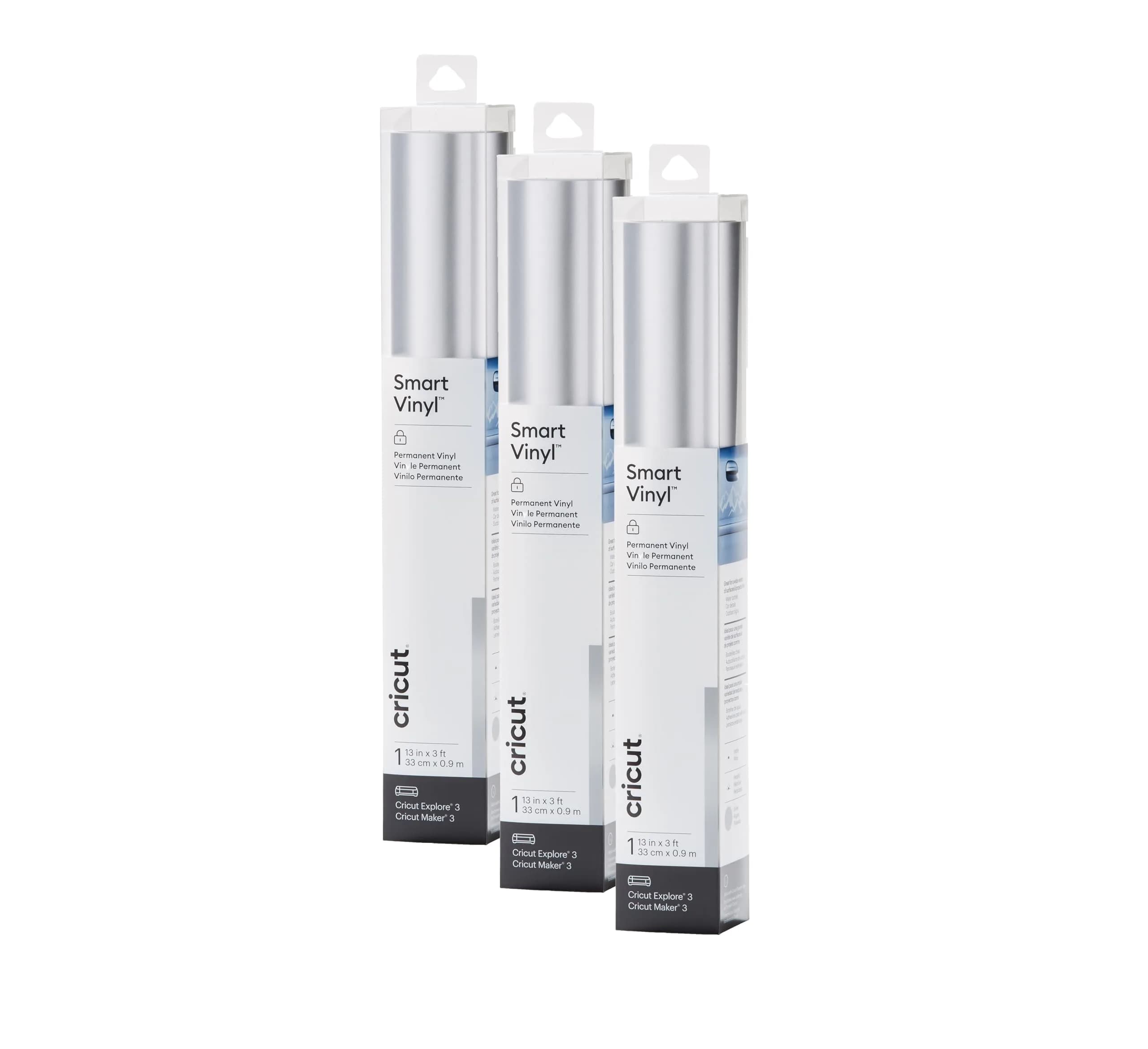 Cricut Smart Permanent Vinyl, Matte Metallic Silver - 3-Pack of 3ft Rolls (13"x36") - Matless Cutting - main product image