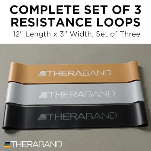 THERABAND Resistance Band Loop Set of 3, 12" (30.48 cm) Black/Silver/Gold | Advanced Strength & Mobility Training thumbnail 3