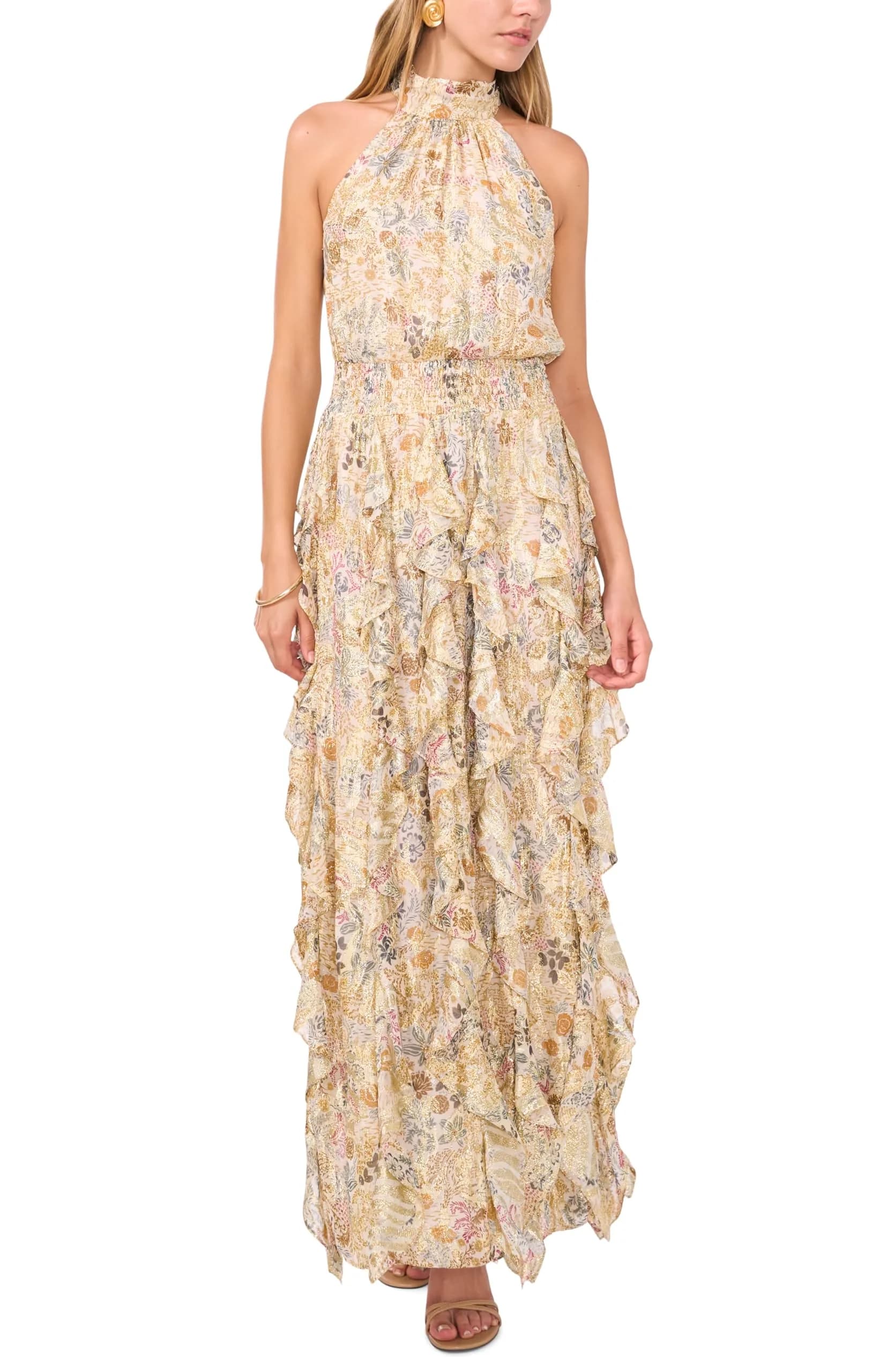1.STATE Sleeveless Cascading Maxi Dress | Elegant Floor-Length Casual Summer Style (0.454kg, 17.78cm x 27.94cm x 5.08cm) - main product image