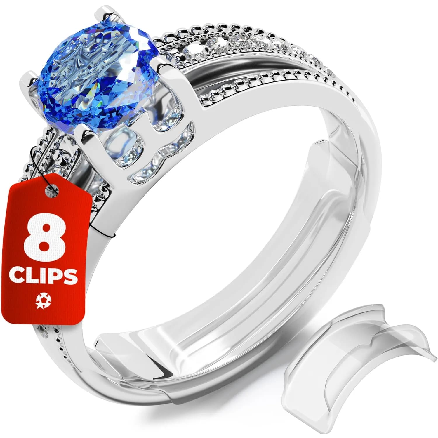 5 STARS UNITED Clip Ring Adjusters 8 Sizes (1-8mm Flat Bands) | Secure Fit for Loose Rings - main product image