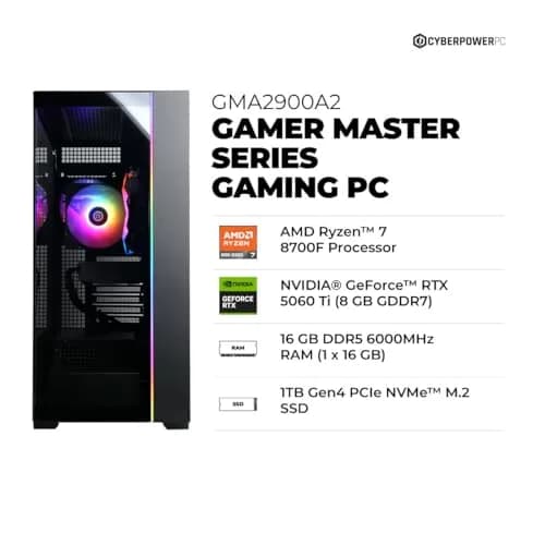 CyberpowerPC Gamer Master Gaming PC, AMD Ryzen 7 8700F, RTX 5060 Ti 8GB, 16GB DDR5, 1TB PCIe 4.0 SSD, Windows 11 Home thumbnail 2