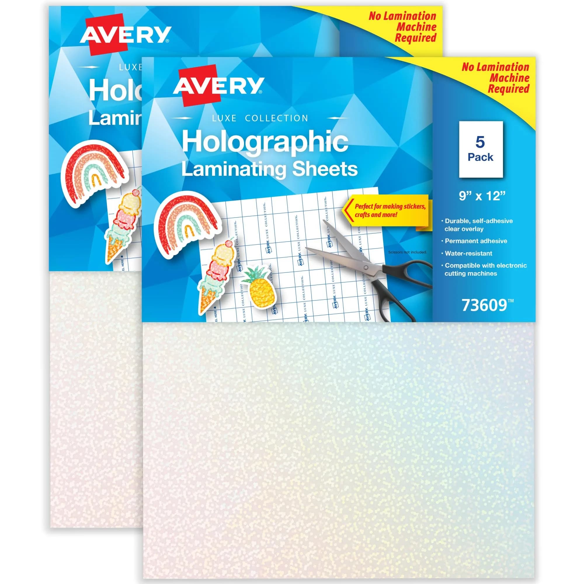 Avery Luxe Collection Holographic Laminating Sheets Speckled Dots 9" x 12" (20 Sheets Total) | Self-Adhesive, No Machine Needed - main product image