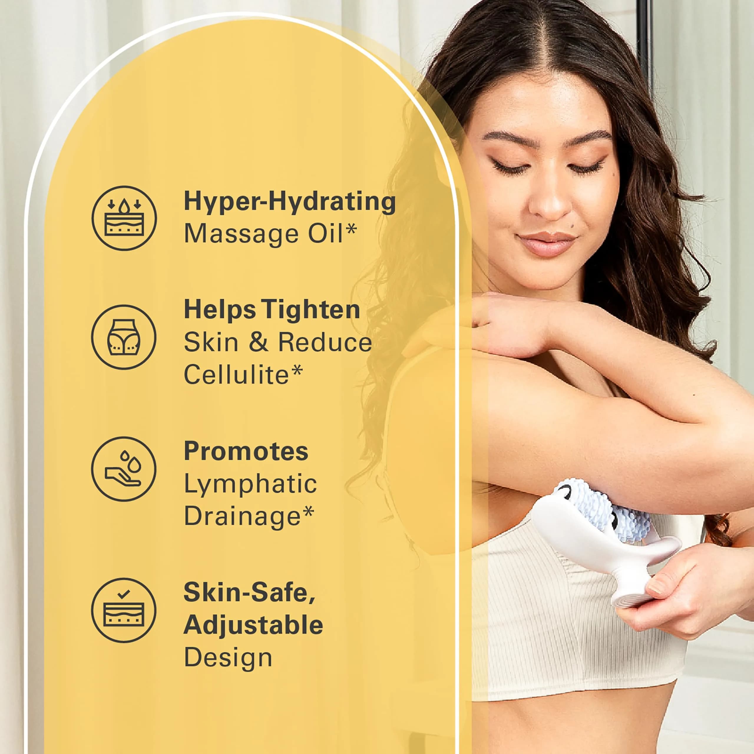 M3 Naturals Anti Cellulite Oil & Lymphatic Drainage Massager Kit | 8 fl oz (237 ml) | Smoother Skin - view 7