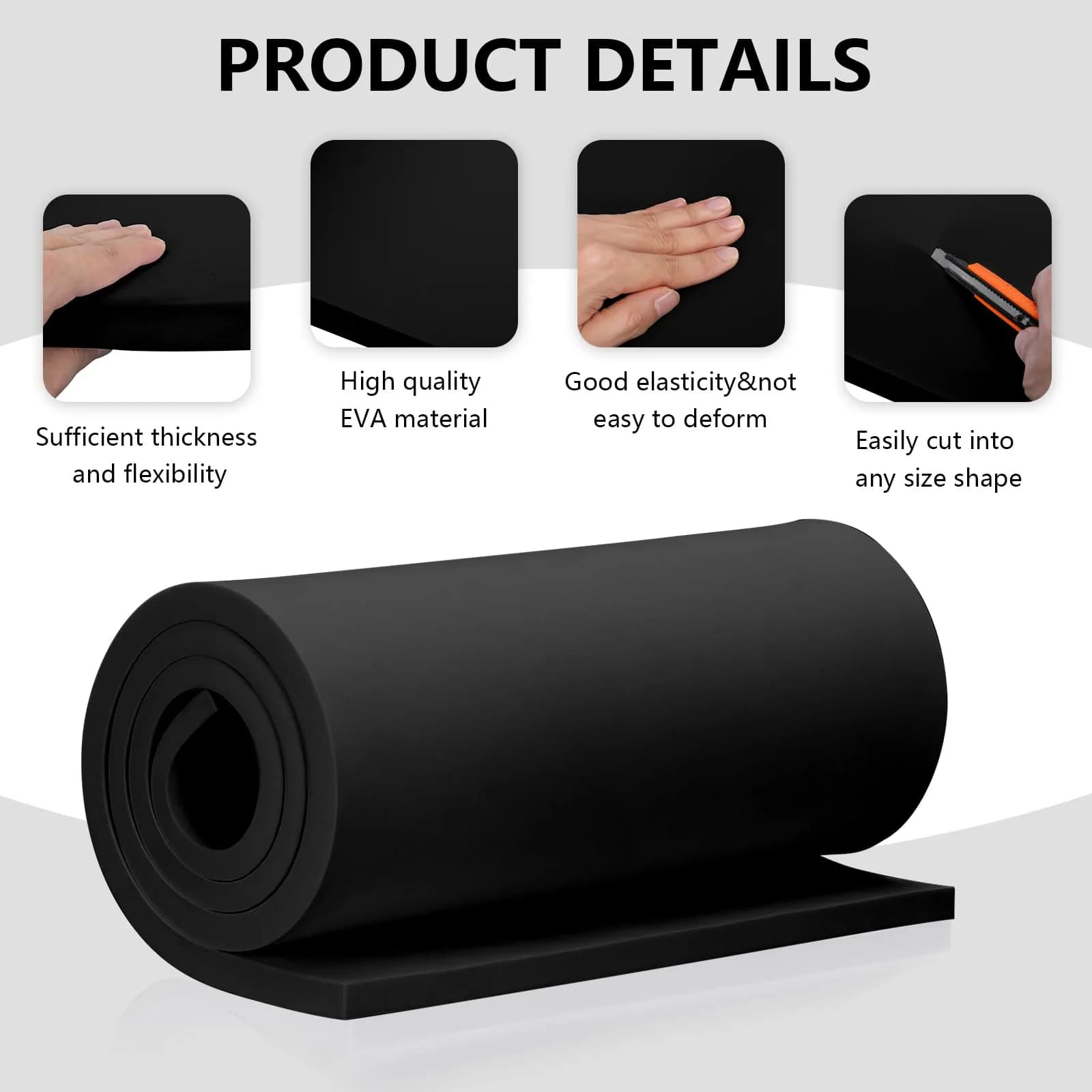 MEARCOOH 20mm Thick Black EVA Foam Cosplay Sheets Roll, 35.5 cm x 99 cm (13.9" x 39") | Premium Craft Foam for Cosplay Armor - view 4