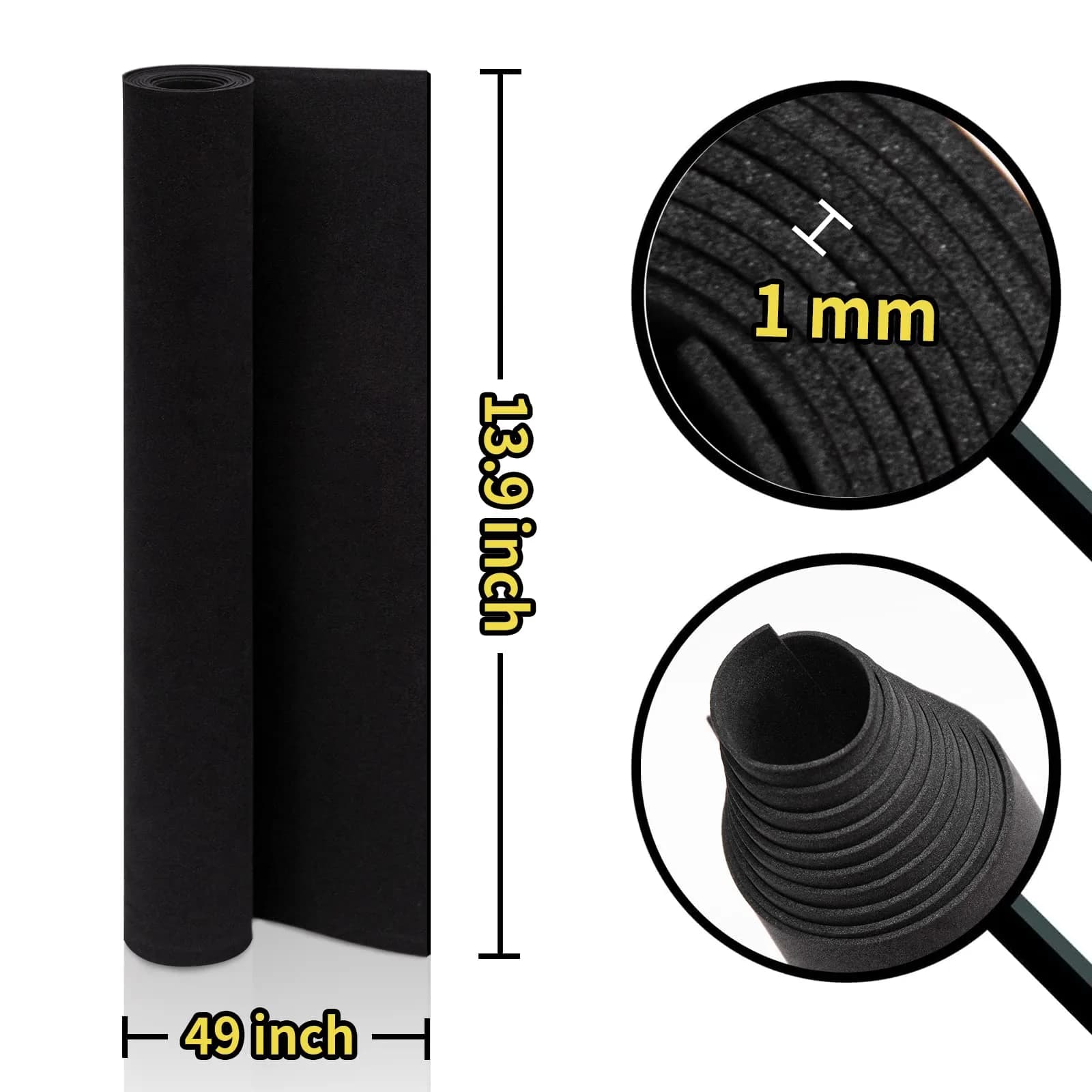 MEARCOOH Black Foam Sheet 1mm x 34cm x 124.5cm (1.3" x 49") | Premium EVA Craft Foam for Cosplay - view 2