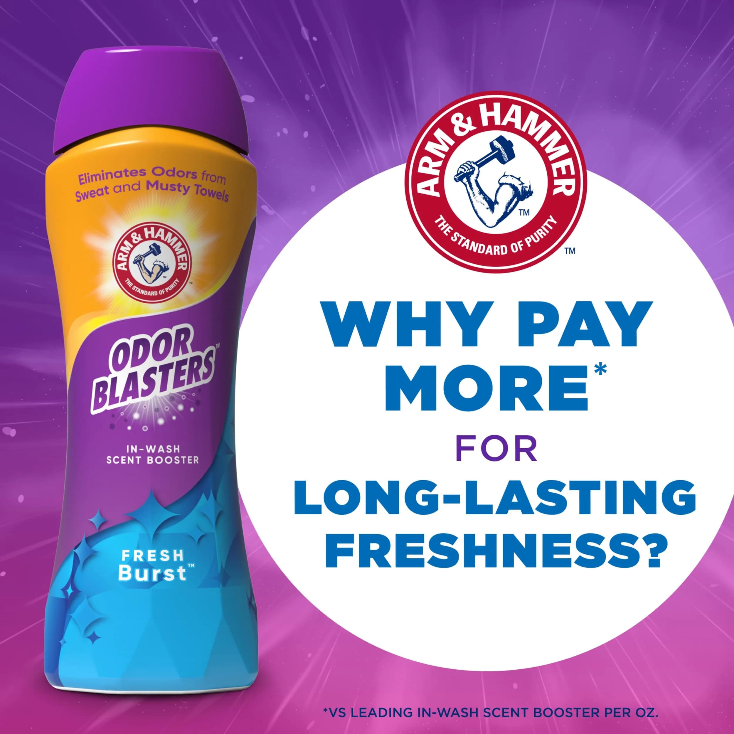 ARM & HAMMER Odor Blasters Laundry Scent Booster, Fresh Burst Scent, 709 ml (24 Oz) | Long-Lasting Fragrance with Baking Soda - view 8
