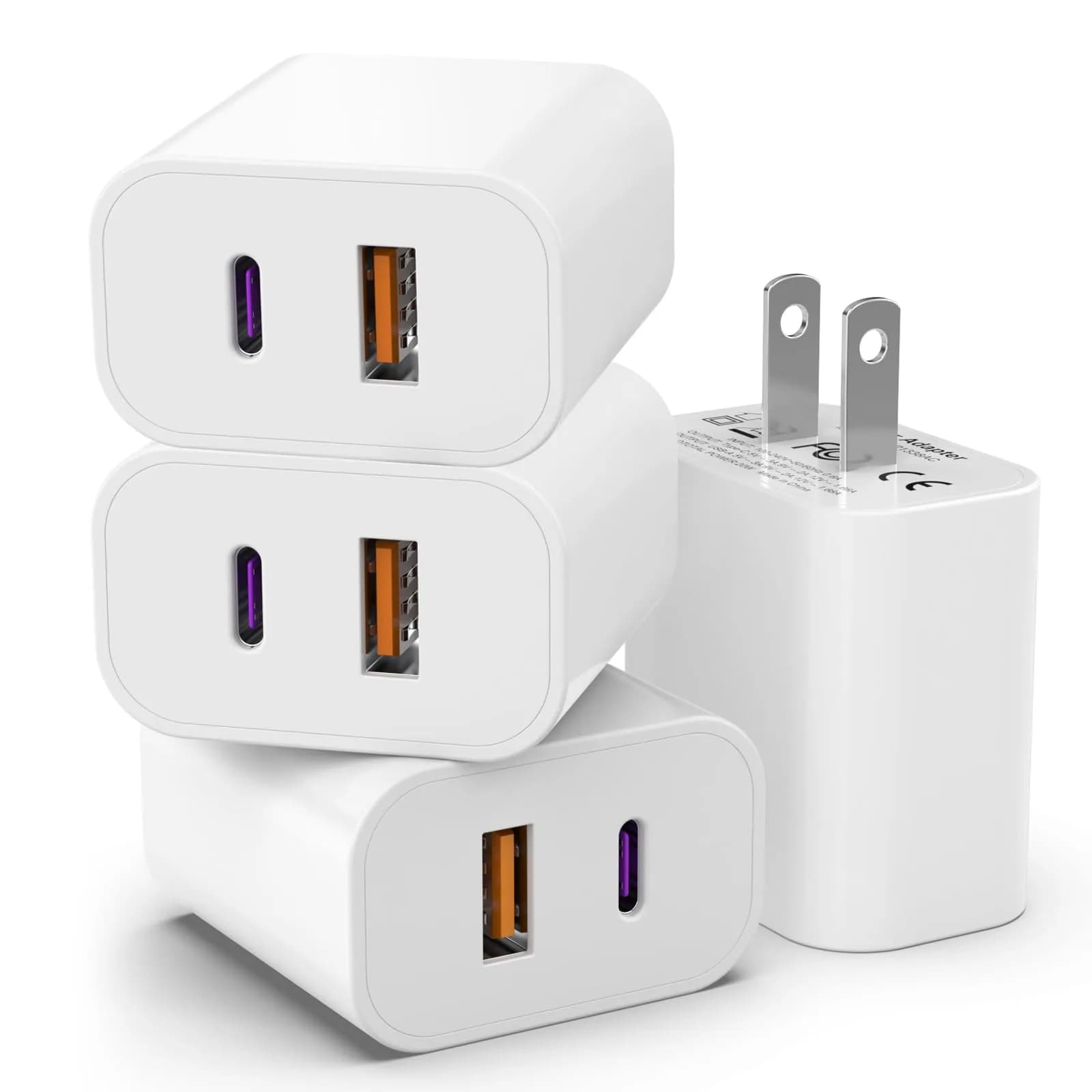 iGENJUN 4 Pack USB C Charger Block 20W Dual Port | Fast Charging for iPhone & Android — White
