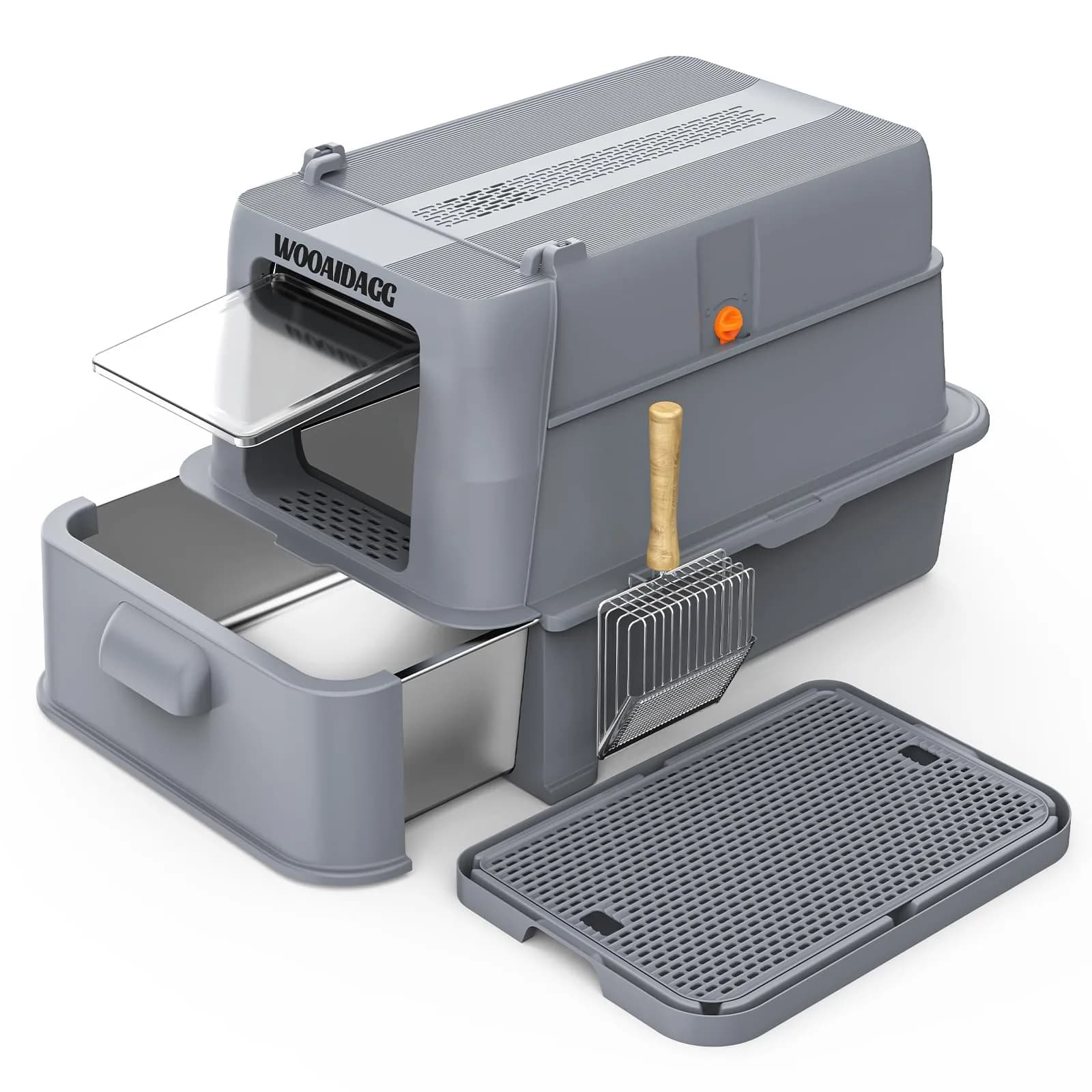 Wooaidagg Enclosed Stainless Steel Cat Litter Box 25" x 17" x 16.5" | Odor Control & Easy Cleaning