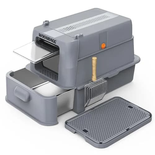 Wooaidagg Enclosed Stainless Steel Cat Litter Box 25" x 17" x 16.5" | Odor Control & Easy Cleaning thumbnail 1