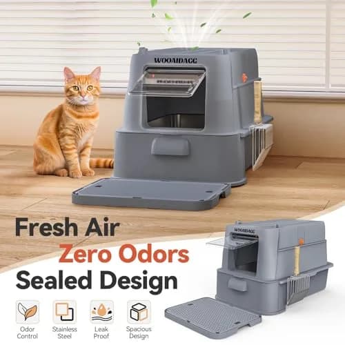 Wooaidagg Enclosed Stainless Steel Cat Litter Box 25" x 17" x 16.5" | Odor Control & Easy Cleaning thumbnail 4