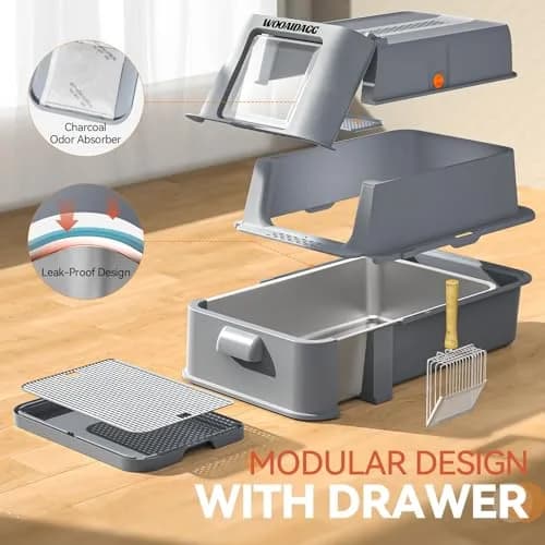 Wooaidagg Enclosed Stainless Steel Cat Litter Box 25" x 17" x 16.5" | Odor Control & Easy Cleaning thumbnail 5