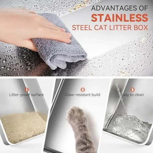 Wooaidagg Enclosed Stainless Steel Cat Litter Box 25" x 17" x 16.5" | Odor Control & Easy Cleaning thumbnail 6