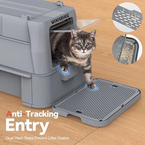 Wooaidagg Enclosed Stainless Steel Cat Litter Box 25" x 17" x 16.5" | Odor Control & Easy Cleaning thumbnail 7