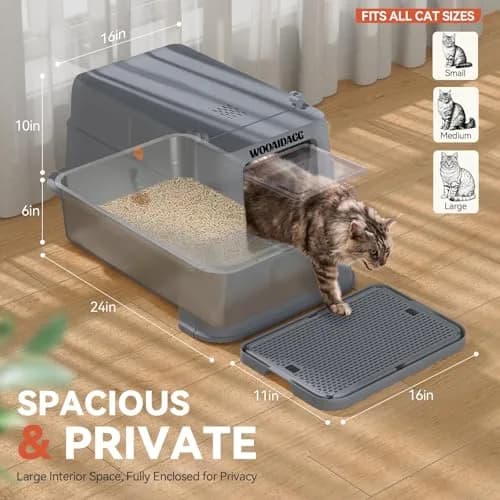 Wooaidagg Enclosed Stainless Steel Cat Litter Box 25" x 17" x 16.5" | Odor Control & Easy Cleaning thumbnail 3