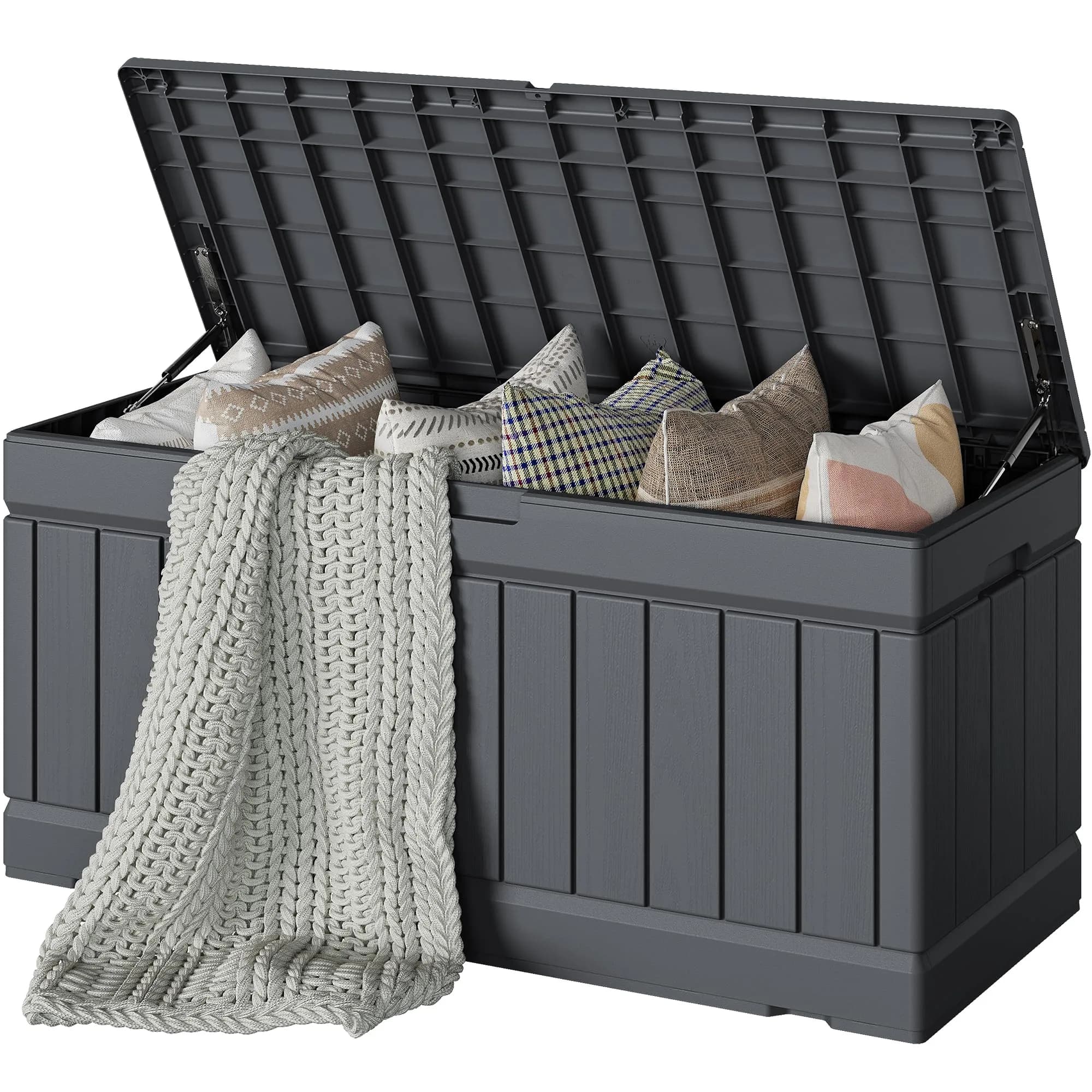 Devoko 78 Gallon Deck Box Waterproof Resin Outdoor Storage Bench with Lockable Lid - main product image