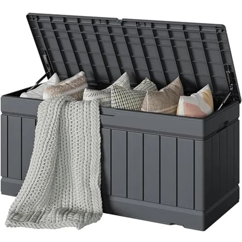 Devoko 78 Gallon Deck Box Waterproof Resin Outdoor Storage Bench with Lockable Lid thumbnail 1