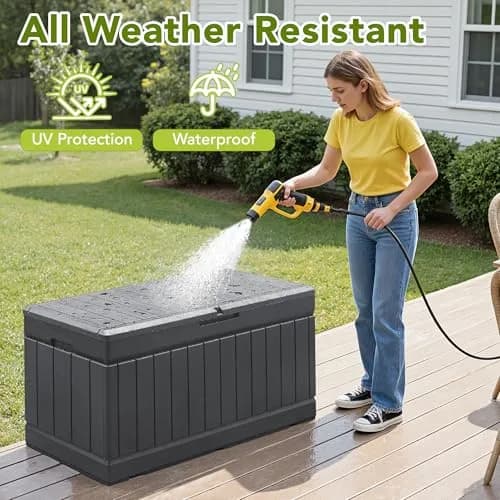 Devoko 78 Gallon Deck Box Waterproof Resin Outdoor Storage Bench with Lockable Lid thumbnail 7