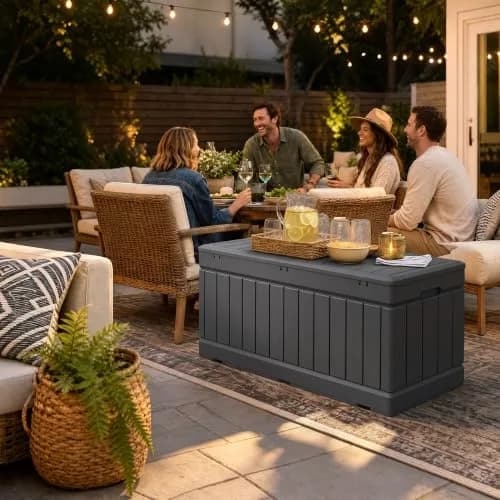 Devoko 78 Gallon Deck Box Waterproof Resin Outdoor Storage Bench with Lockable Lid thumbnail 8