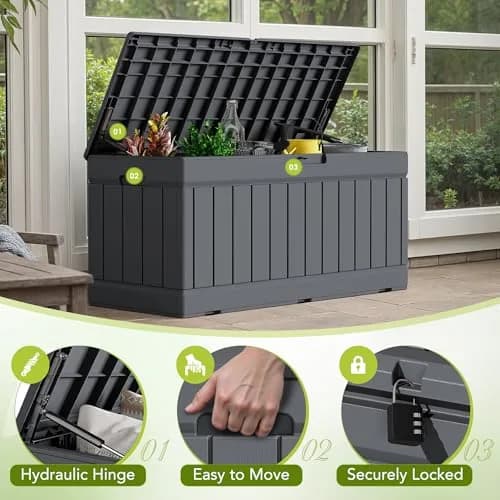 Devoko 78 Gallon Deck Box Waterproof Resin Outdoor Storage Bench with Lockable Lid thumbnail 2