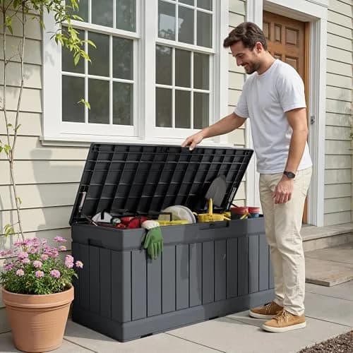 Devoko 78 Gallon Deck Box Waterproof Resin Outdoor Storage Bench with Lockable Lid thumbnail 3