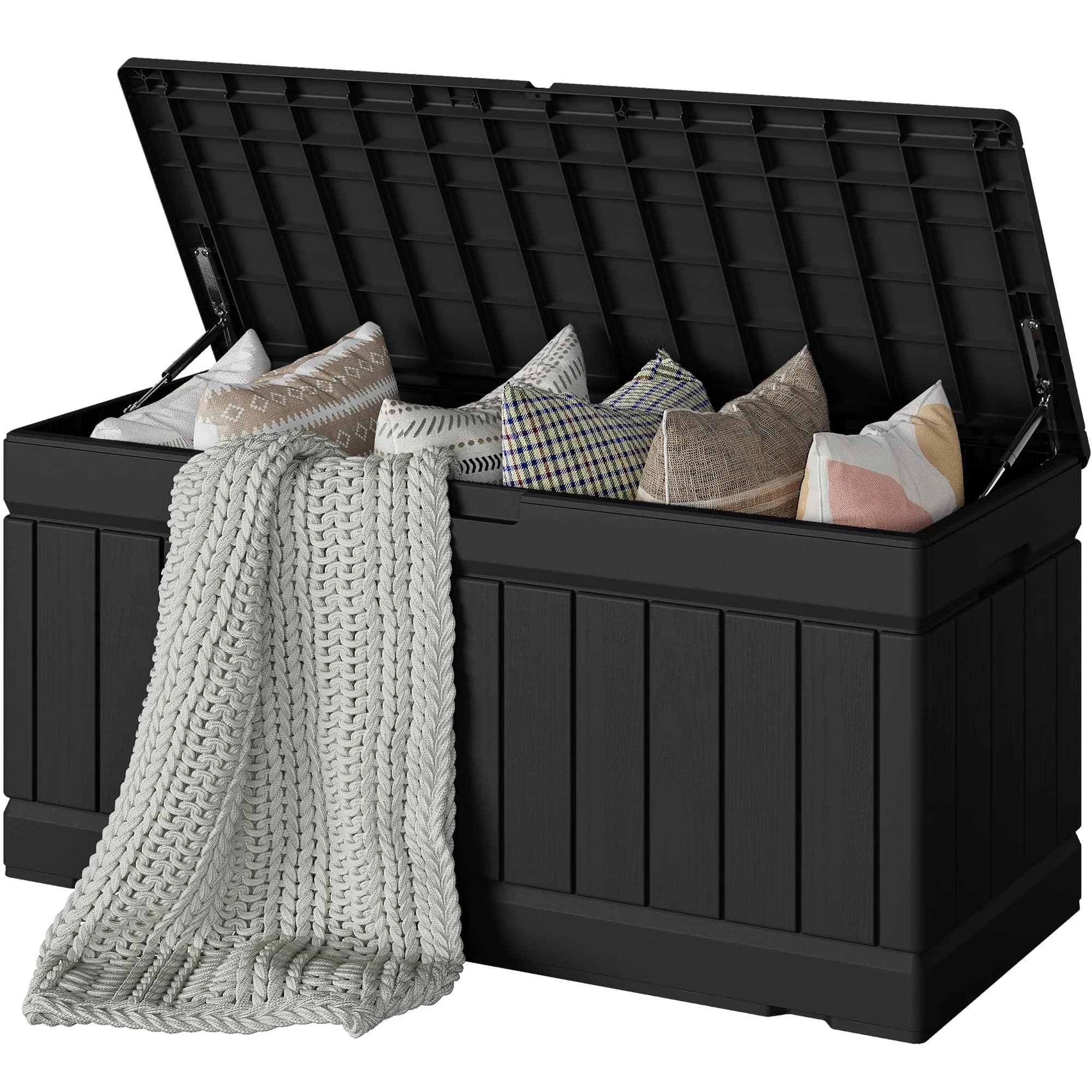 Devoko 78 Gallon Deck Box Waterproof Resin Outdoor Storage Bench with Lockable Lid