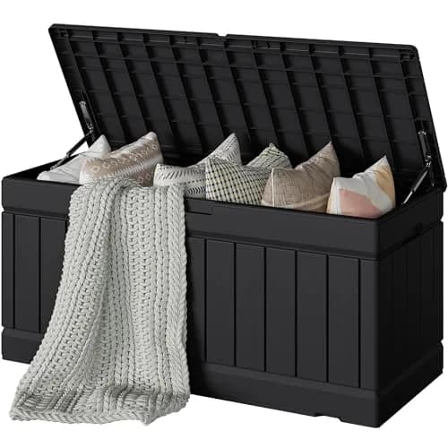 Devoko 78 Gallon Deck Box Waterproof Resin Outdoor Storage Bench with Lockable Lid thumbnail 1