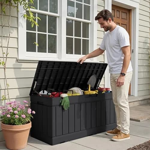 Devoko 78 Gallon Deck Box Waterproof Resin Outdoor Storage Bench with Lockable Lid thumbnail 5