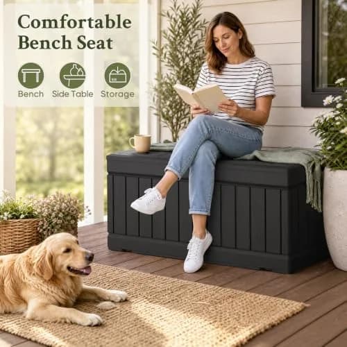 Devoko 78 Gallon Deck Box Waterproof Resin Outdoor Storage Bench with Lockable Lid thumbnail 6