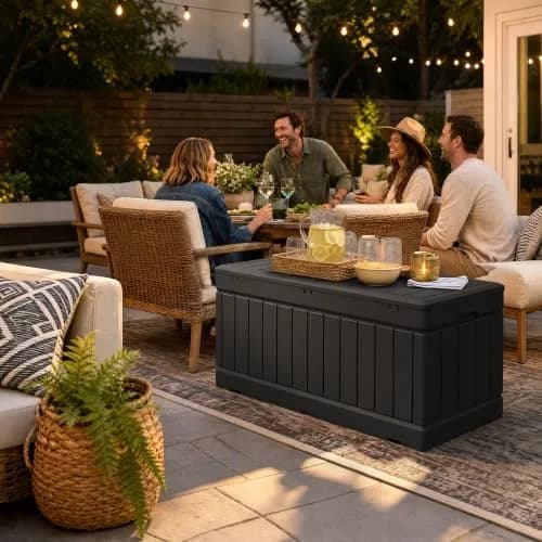 Devoko 78 Gallon Deck Box Waterproof Resin Outdoor Storage Bench with Lockable Lid thumbnail 7