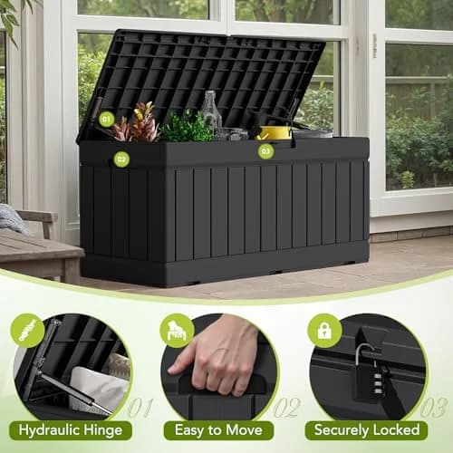 Devoko 78 Gallon Deck Box Waterproof Resin Outdoor Storage Bench with Lockable Lid thumbnail 2