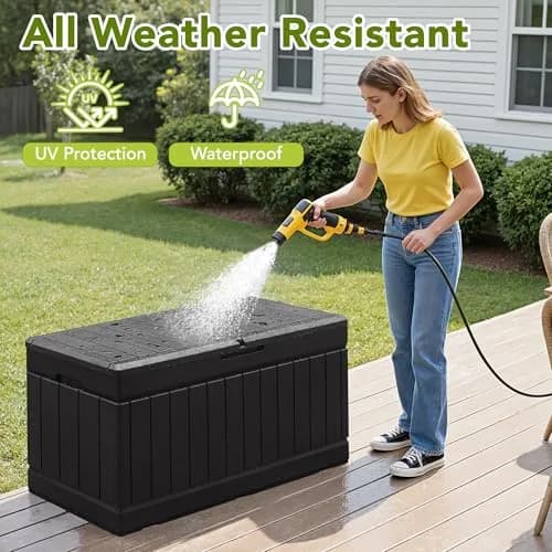 Devoko 78 Gallon Deck Box Waterproof Resin Outdoor Storage Bench with Lockable Lid thumbnail 3