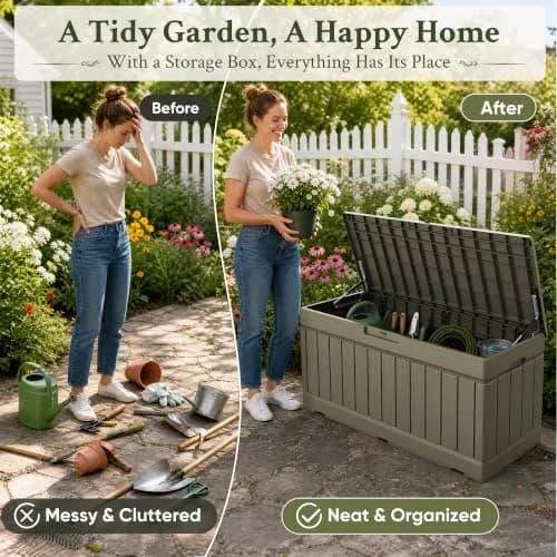 Devoko 78 Gallon Deck Box Waterproof Resin Outdoor Storage Box | Large Capacity with Lockable Lid (70-120 chars) thumbnail 9
