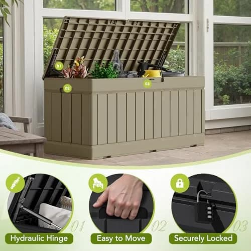 Devoko 78 Gallon Deck Box Waterproof Resin Outdoor Storage Box | Large Capacity with Lockable Lid (70-120 chars) thumbnail 2