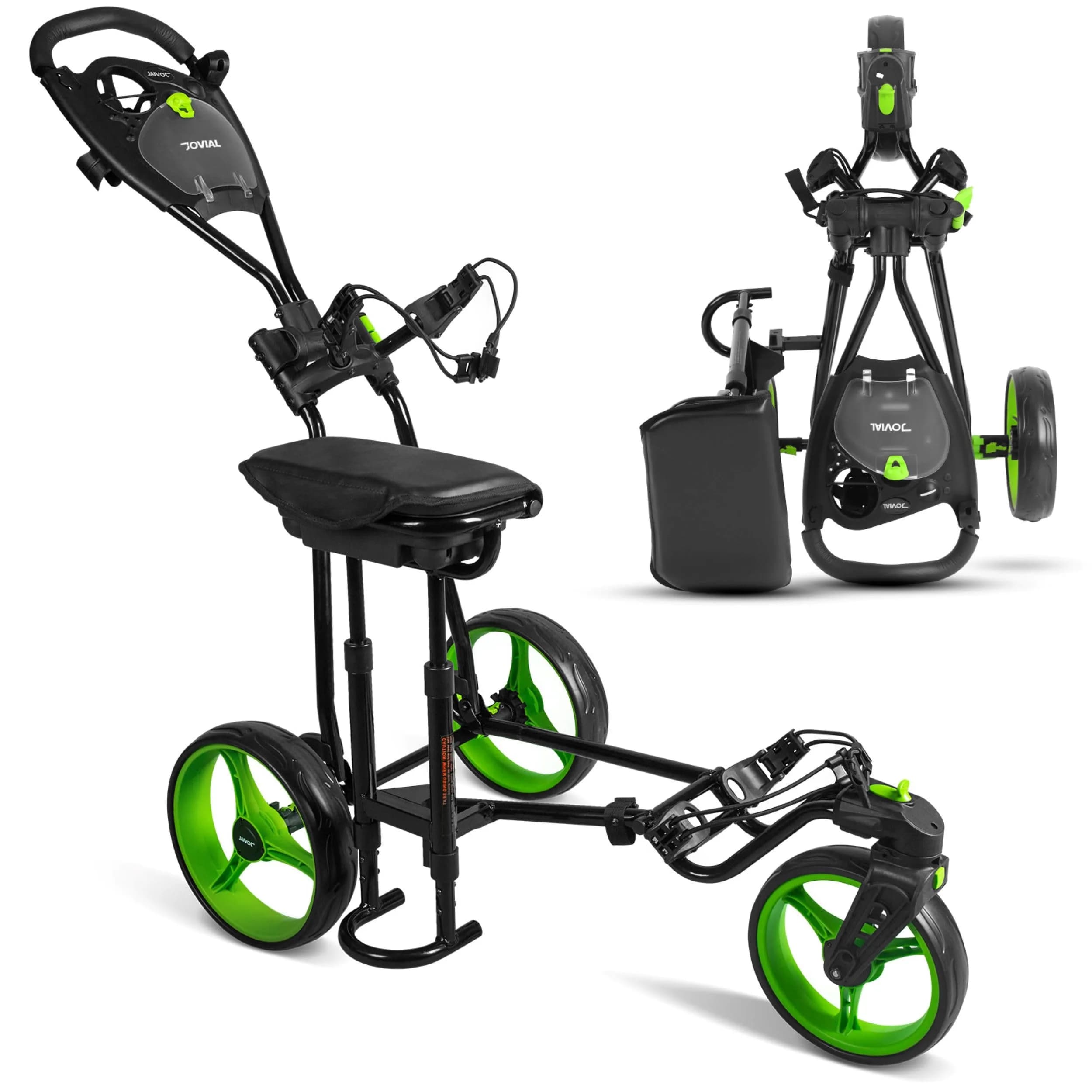 JOVIAL Golf Push Cart 3 Wheel | Foldable Steel Frame, Adjustable Handle, Quick Brake, 33.1 lbs Capacity - main product image