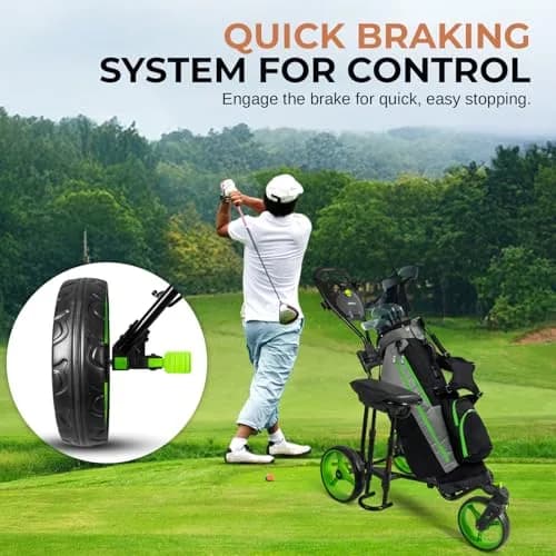 JOVIAL Golf Push Cart 3 Wheel | Foldable Steel Frame, Adjustable Handle, Quick Brake, 33.1 lbs Capacity thumbnail 6