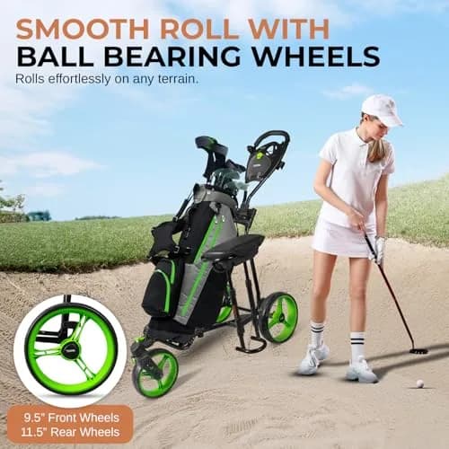 JOVIAL Golf Push Cart 3 Wheel | Foldable Steel Frame, Adjustable Handle, Quick Brake, 33.1 lbs Capacity thumbnail 2