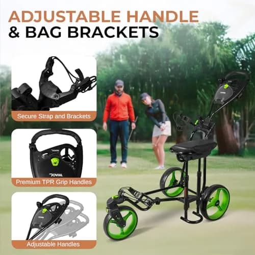 JOVIAL Golf Push Cart 3 Wheel | Foldable Steel Frame, Adjustable Handle, Quick Brake, 33.1 lbs Capacity thumbnail 3