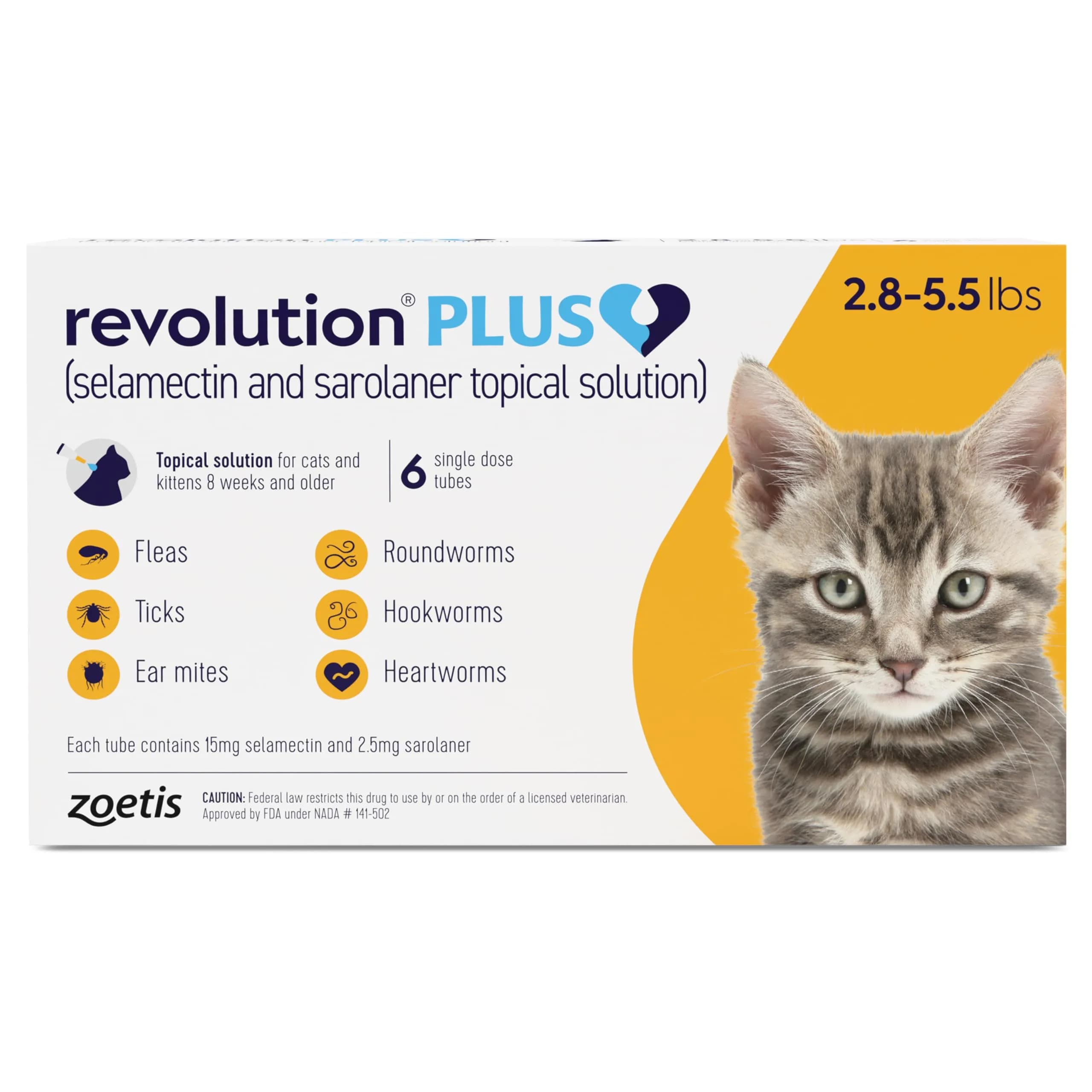 Revolution Plus Topical Solution for Cats 2.8-5.5 lbs | 7-in-1 Parasite Protection — 6 Tubes