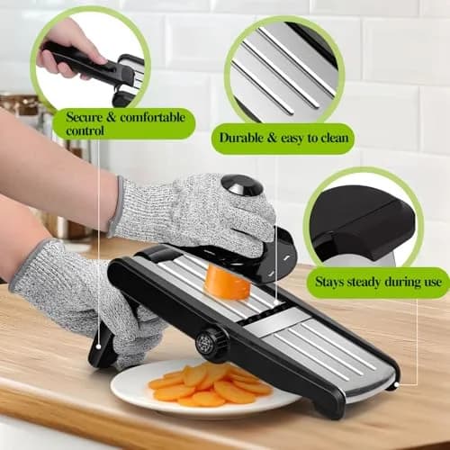 MASTERTOP 5-in-1 Mandoline Slicer with Adjustable Blades & Safety Guard | 23cm (9.25") Length thumbnail 4
