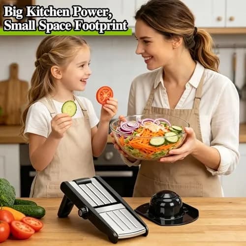 MASTERTOP 5-in-1 Mandoline Slicer with Adjustable Blades & Safety Guard | 23cm (9.25") Length thumbnail 6