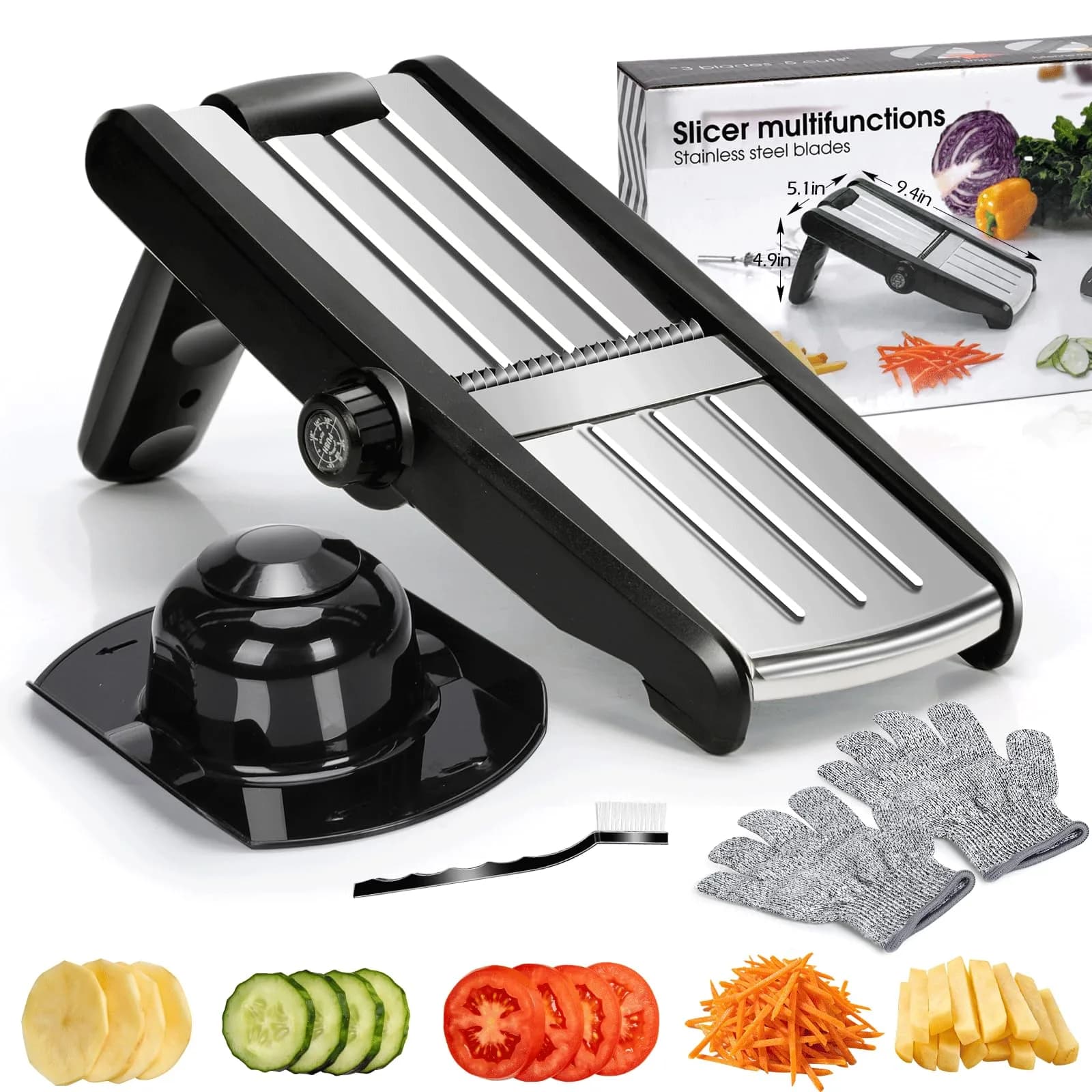 MASTERTOP Adjustable Mandoline Slicer Stainless Steel Vegetable Slicer 30.5cm (11.8") | Versatile Kitchen Tool for Slicing and Julienne — 9.25"L x 5.12"W x 1.97"H