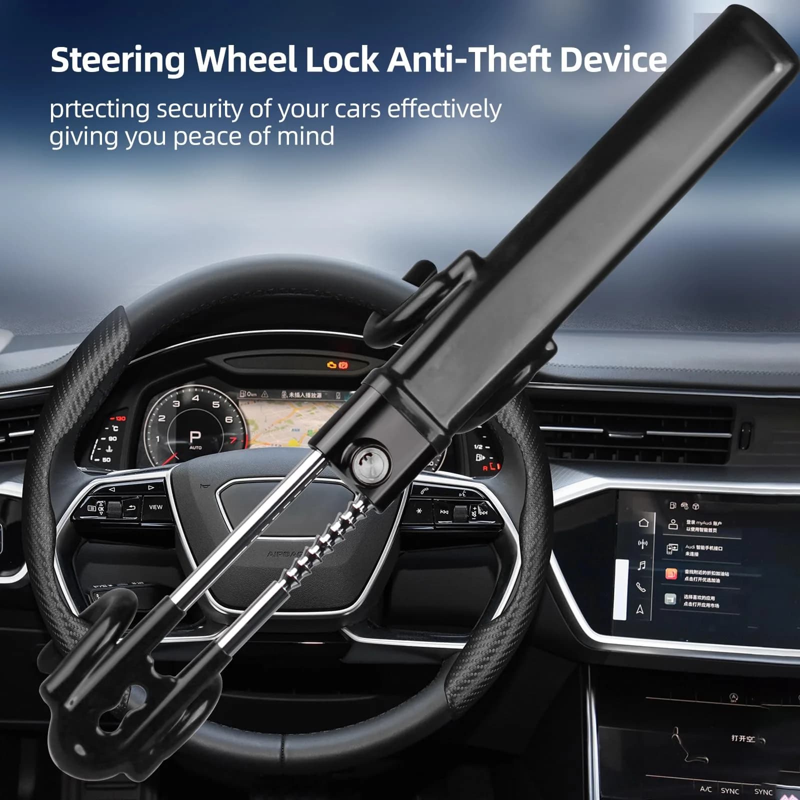 NOEAIKE Heavy Duty Steering Wheel Lock Anti-Theft Car Device with Dual Hooks & 2 Keys | Fits 12.7cm-33cm Wheels - view 2