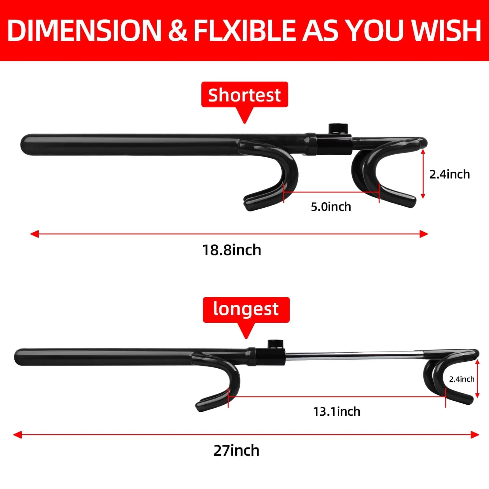 NOEAIKE Heavy Duty Steering Wheel Lock Anti-Theft Car Device with Dual Hooks & 2 Keys | Fits 12.7cm-33cm Wheels - view 3
