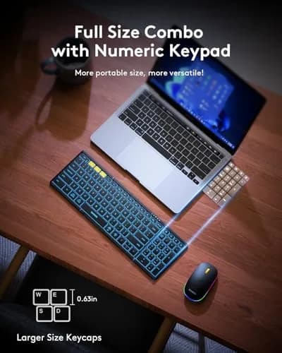 Samsers Foldable Keyboard and Mouse Combo with Backlit, Full-Size Portable Travel Keyboard & Rechargeable Wireless Mouse (Black) thumbnail 4