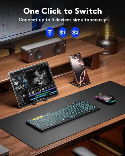 Samsers Foldable Keyboard and Mouse Combo with Backlit, Full-Size Portable Travel Keyboard & Rechargeable Wireless Mouse (Black) thumbnail 3