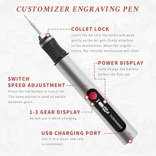 TUBINOONE Engraving Pen Silver | Cordless Portable Art & DIY Tool for Surfaces thumbnail 4